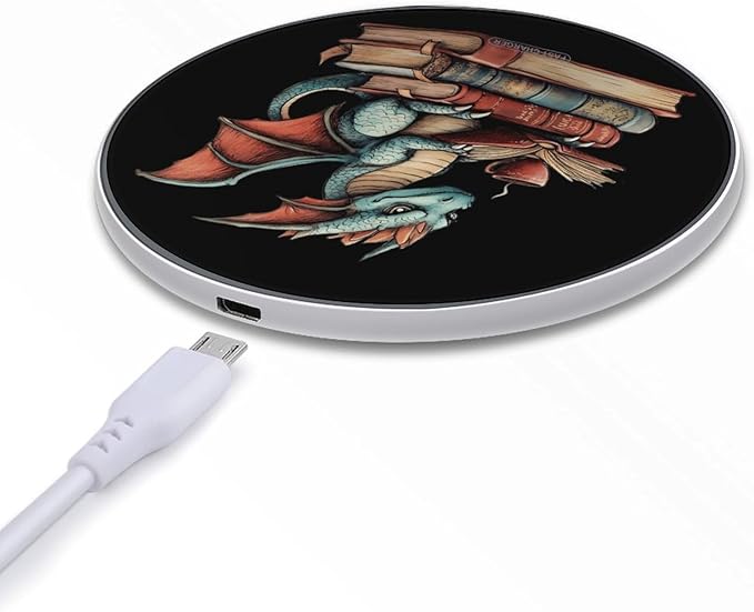 Dragon Sitting on Top of Books Phone Charger Magnetic Charging Pad Anti-Slip with USB Cable