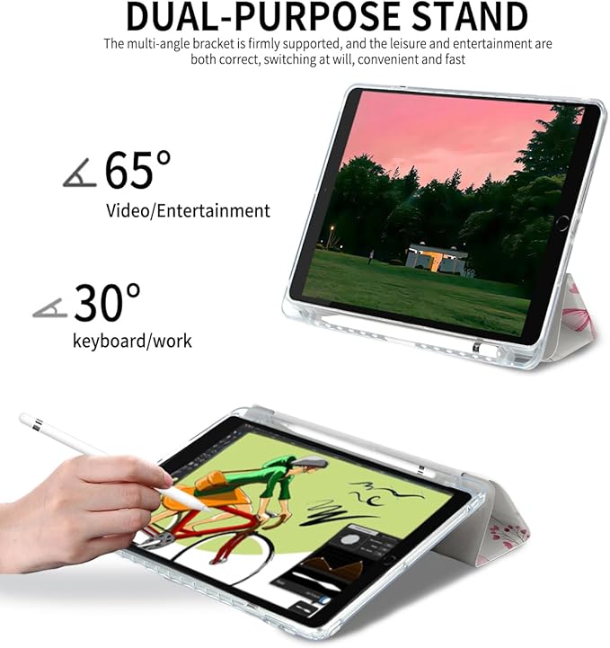 Fycyko Trifold Stand Case for iPad 10.2 InchiPad 9th/8th/7th Generation 2021/2020/2019 Aesthetic Pink Bowknot Flower Pattern with Pencil Holder Shockproof Protective CoverBlossom