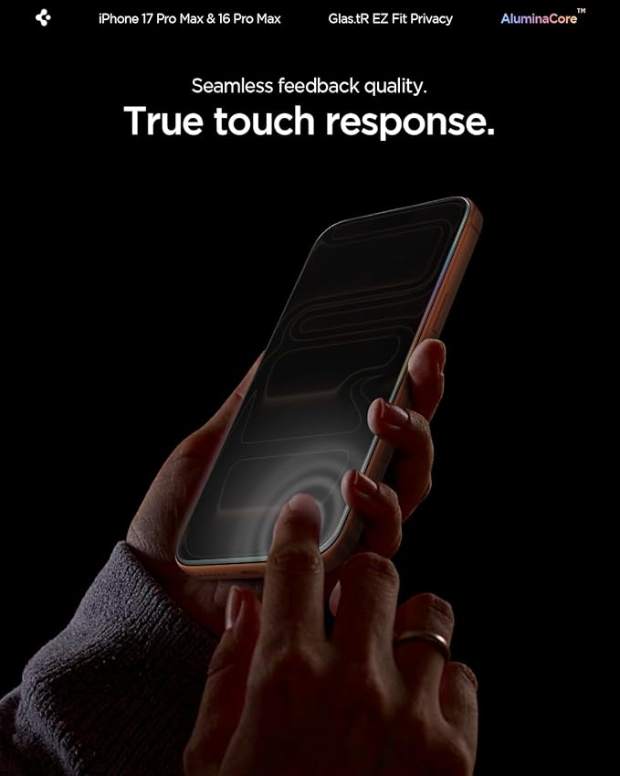 Spigen AluminaCore Tempered Glass Screen Protector [Glas.tR EZ Fit - Privacy] designed for iPhone 17 Pro Max | iPhone 16 Pro Max [2 Pack] 9H+ Hardness Aluminum-Enhanced Durability