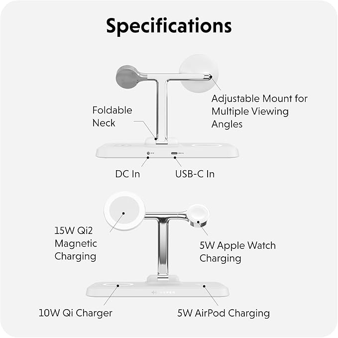 HyperJuice 4-in-1 Wireless Charger Qi2 Magnetic Stand — Fast Wireless Charger for iPhone Apple Watch Airpods &amp Any Qi-Compatible Device — Compact Adjustable and Foldable Qi2