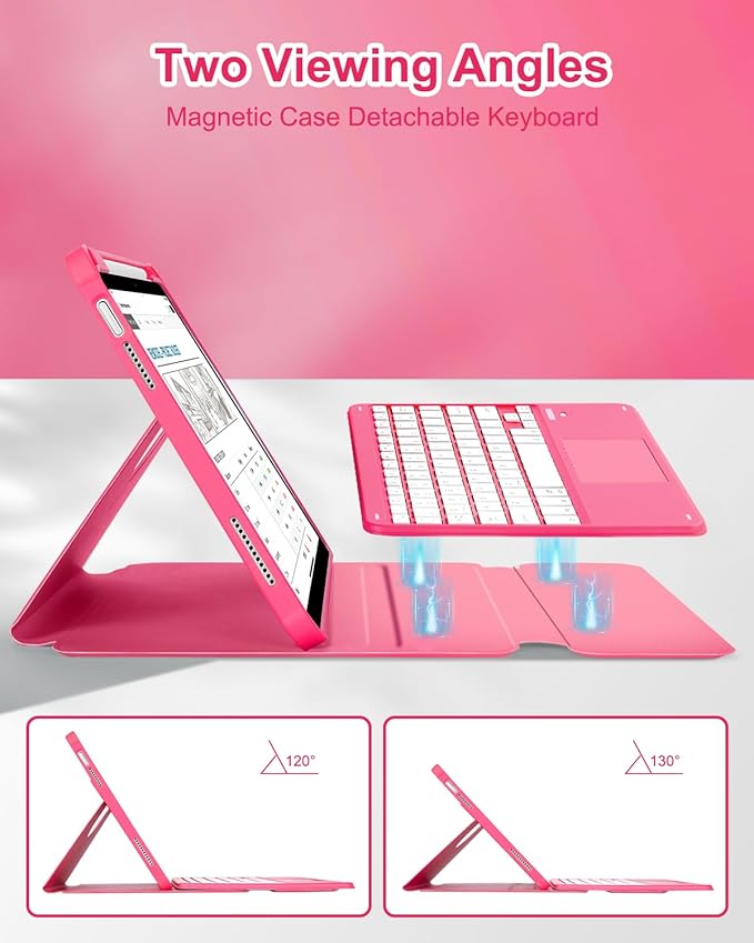 Touchpad Keyboard Case for iPad (A16) 11th 10th Generation 360 Rotation Cover with Pencil Holder Wireless Backlit Detachable Keypad for iPad 11 inch 2025/10 Gen 10.9 2022 Watermelon Red