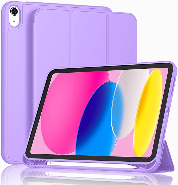 Case for iPad (A16) 11 Inch 2025/iPad 10th Generation 10.9 Inch 2022 Slim Trifold Stand Protective Cover with Pencil Holder and Soft TPU BackSupport Auto Sleep/Wake (Violet)