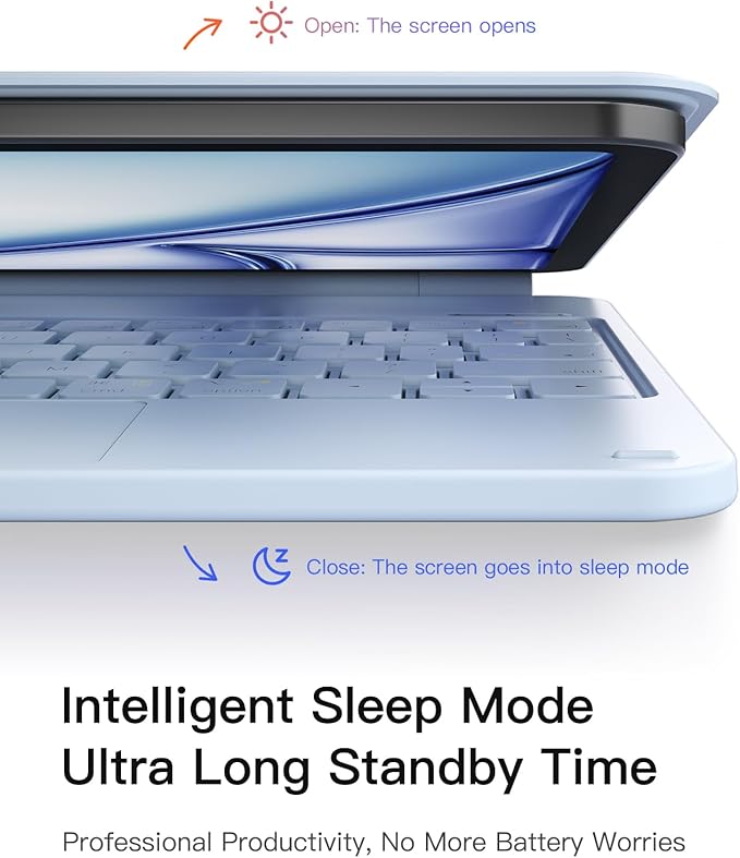 Inateck Magnetic Keyboard Case for Air 11 inch (M4 2026/2025 M3/2024 M2) Easy-Set for Air 6/5/4 Gen iPad Pro 11 inch 4/3/2/1 Gen Floating Cantilever Stand 7-Color Backlight with Trackpad Blue