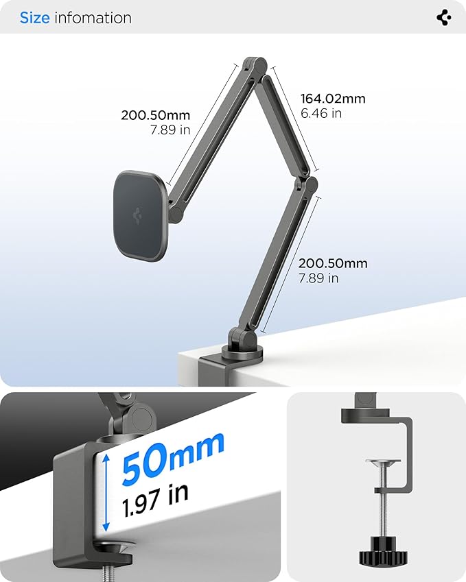 Spigen OneTap Clamp Tablet Stand Designed for All iPad/Pro/Air/Mini Models Compatible with 8.3 / 10.9 / Pro 11 / 12.9 / 13 Premium Adjustable Multi-Angle Magnetic Stand - Space Gray