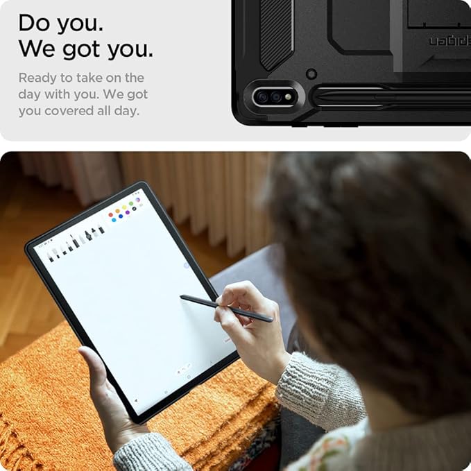 Spigen for Galaxy Tab S8+ Plus/S7+ Plus Case (2020) Tough Armor Pro Protective Hard Shell with Kickstand and Built-in S Pen Holder Drop-Proof Dual-Layer Protection 12.4 Inch Black