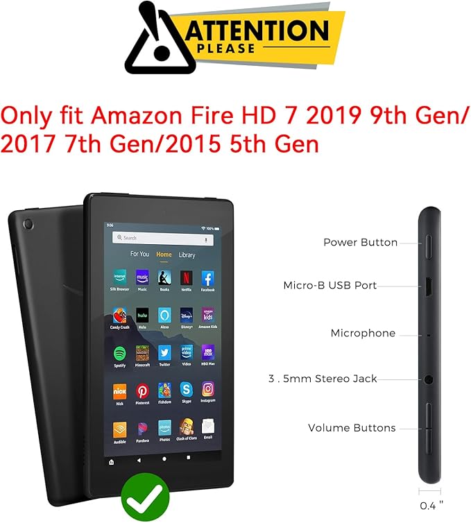 Kids Case for Fire 7 Inch Tablet 9th/7th/5th Generation Tablet (2019/2017/2015 Release) Kid-Proof &amp Shockproof Case Sturdy Soft Durable EVA Protective Cover with Convenient Handle Purple