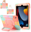 Case for iPad 9th Generation (2021) /iPad 8th Gen (2020)/iPad 7th Gen (2019) Military Grade Shockproof iPad Case Built-in 360°Rotating Stand/Pen Slot/Shoulder Strap for iPad 10.2 (Rainbow Pink)