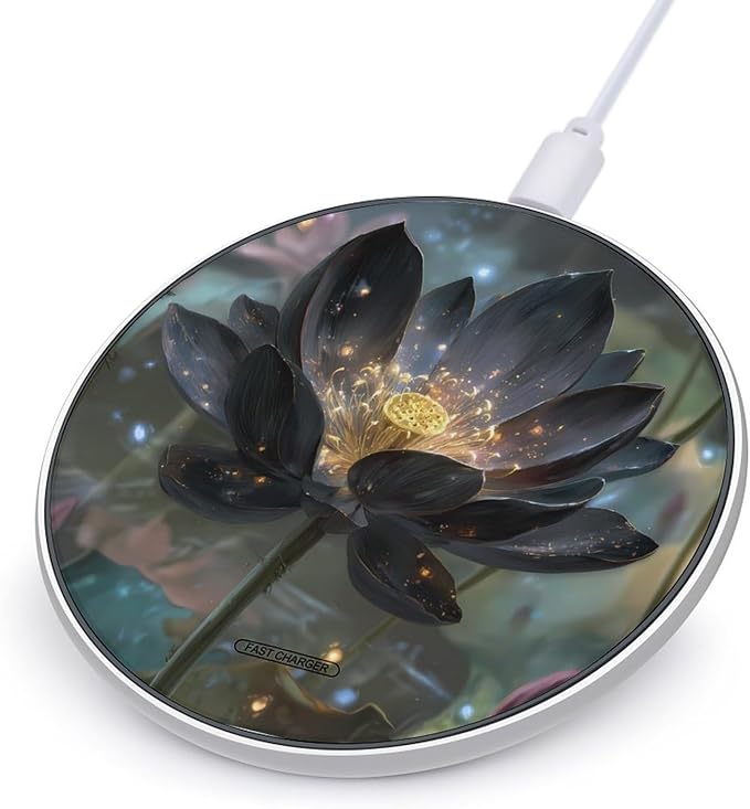 Black Lotuss Flower Phone Charger Magnetic Charging Pad Anti-Slip with USB Cable