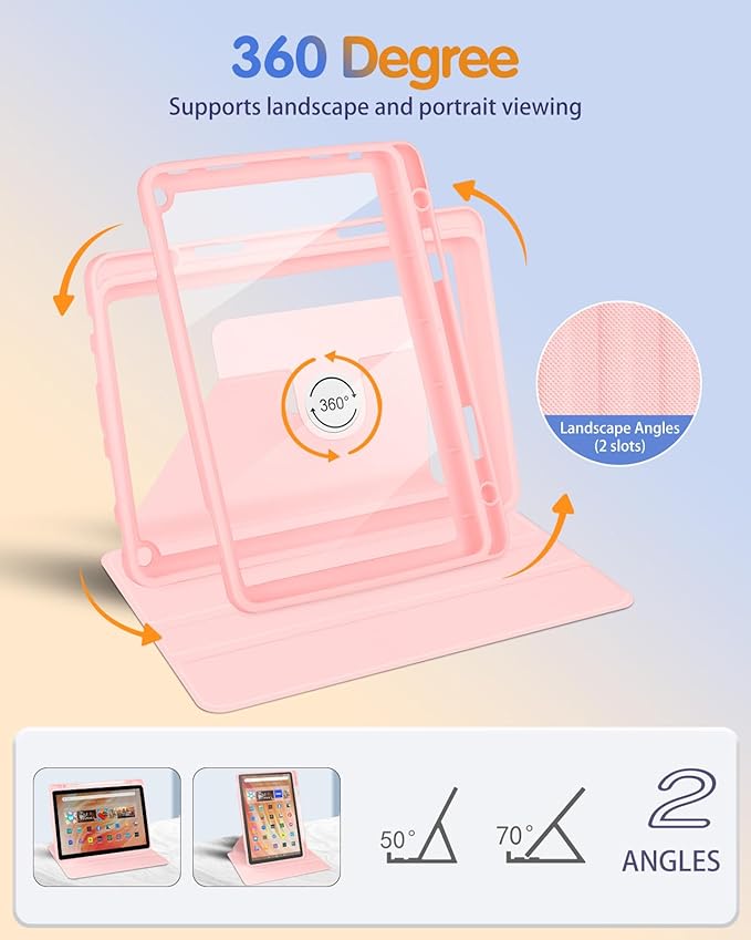 Kidcube for Kindle Fire HD 10/10 Plus Tablet Case - 13th/11th Generation (2023/2021) 10.1 Women Girls Cute Rainbow Pretty Design Rotating Stand Pencil Holder Folio Cases for Amazon Fire HD 10/10 Plus