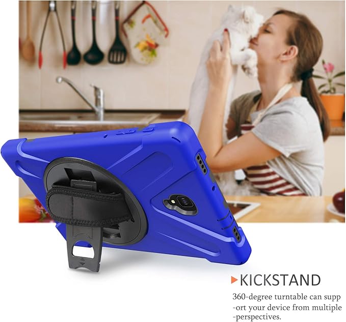 Rugged Case for Samsung Galaxy Tab A 10.5 2018 (SM-T590/T595/T597) Portable Hybrid Shock-Proof Cover with 360° Rotatable Hook&ampLoop HandleShoulder Strap (Blue)