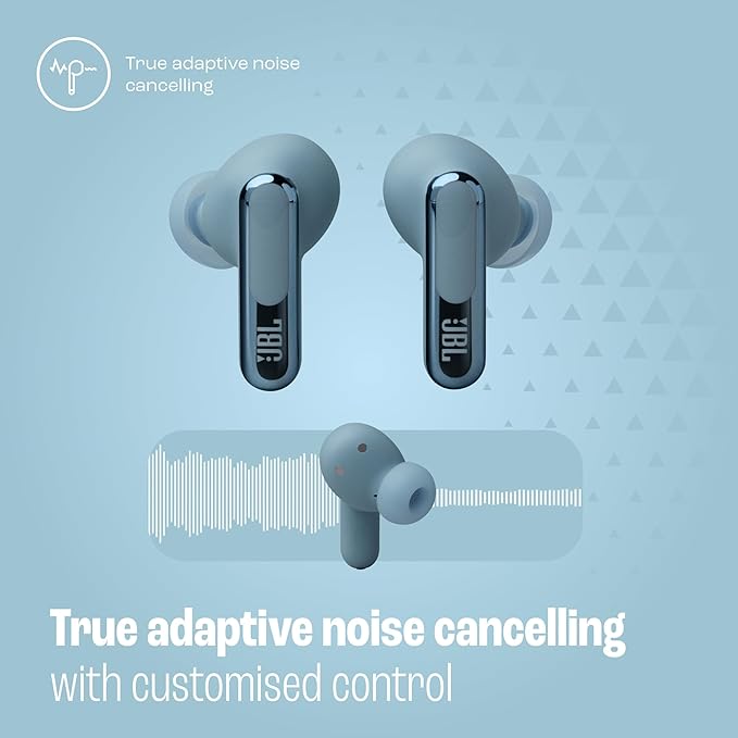 JBL Live Beam 3 - True Wireless Noise-Cancelling Stick-Closed Earbuds 48Hrs Total Playback Wireless Charging 6 Mics for Perfect Calls Multi-Point Connection IP55 Waterproof and dustproof (Blue)