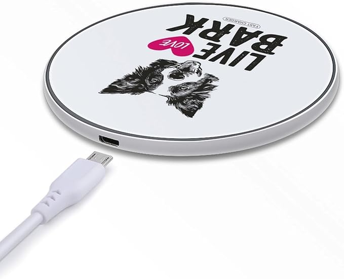 Live Love Bark Fast Portable Charger 10W Funny Graphic Phone Charging Pad with USB Cable