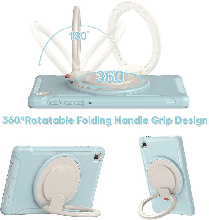 Shockproof Case for Samsung Galaxy Tab A7 Lite 8.7 Tablet Techcircle Rotating Stand Handle Heavy Duty Bumper Hybrid Cover Protective Case for Galaxy Tab A7 Lite (2021) SM-T220/T225 Baby Blue