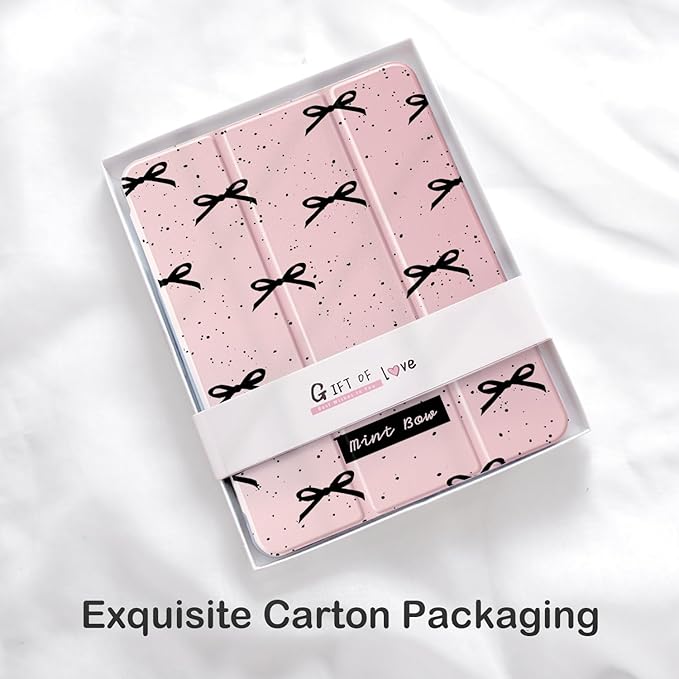 Cute Black Bow for iPad Air 13 Inch Case M3 2025/M2 2024 with Pencil Holder Auto Sleep/Wake Pink Leather Clear Acrylic Back Cover