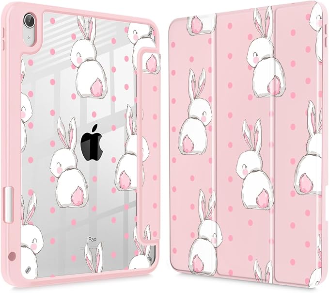 May Chen Case for iPad Air 13 Inch M4 2026 M3 2025 M2 2024 [Built-in Pencil Holder] Shockproof Cover with Clear Transparent Back Shell Auto Sleep/Wake Cover Cute Rabbit