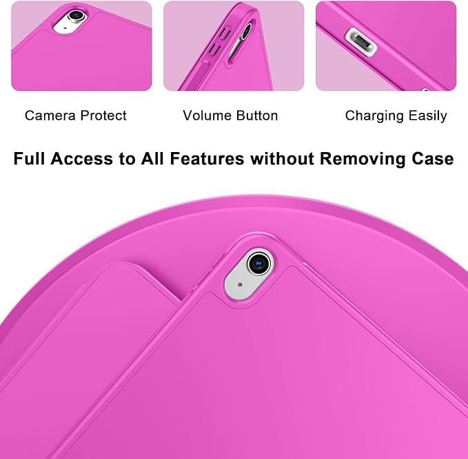 Case for iPad (A16) 11 Inch 2025/iPad 10th Generation 10.9 Inch 2022 Slim Trifold Stand Protective Cover with Pencil Holder and Soft TPU BackSupport Auto Sleep/Wake (Deep Pink)