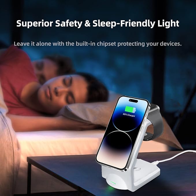 Wireless Charger Charging Station Magnetic 3 in 1 Charging Station for Apple Multiple Devices for Apple -15/14 Pro Max iWatch Ultra/8/se/7/6/5/4/3/2 AirPods2/Pro Phone ChargerWhite