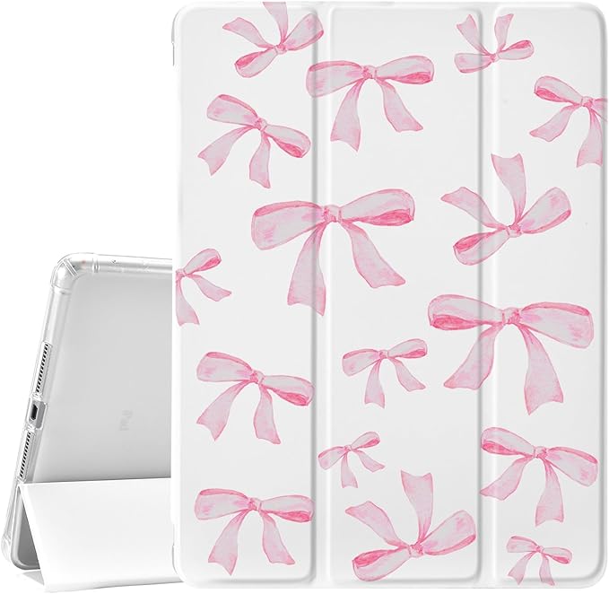 JOYLAND White Pad Case for iPad 5th/6th Generationwith Pencil Holder-Auto Wake/SleepCute Bow Anti-Scratch Shockproof Premium Folio Stand Case for iPad Air 29.7 inch