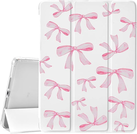 JOYLAND White Pad Case for iPad 5th/6th Generationwith Pencil Holder-Auto Wake/SleepCute Bow Anti-Scratch Shockproof Premium Folio Stand Case for iPad Air 29.7 inch