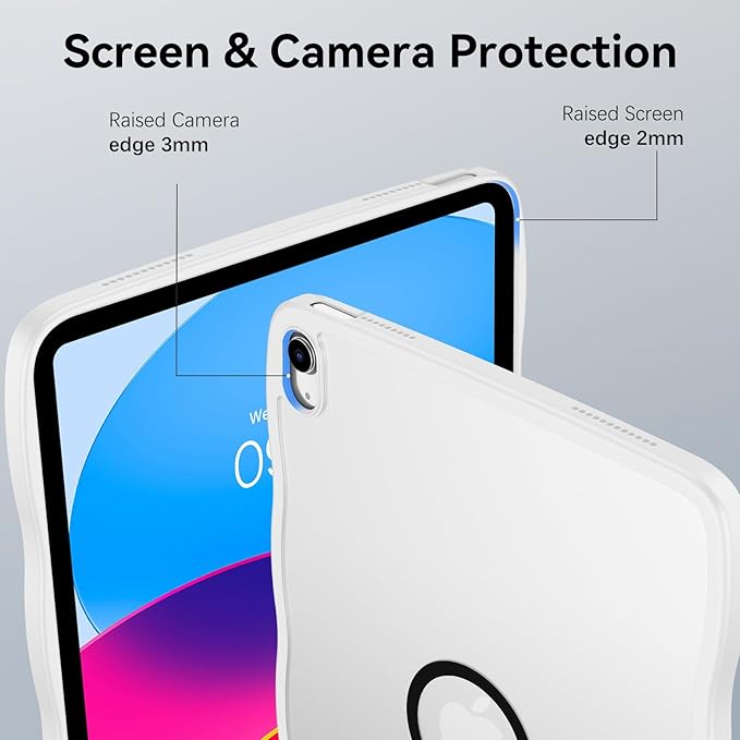 BENTOBEN Magnetic for iPad A16 Case (11th Generation 11 Inch 2025) iPad 10th Generation Case 10.9 Inch 2022 Cute Curly Wavy Translucent Matte Slim Soft TPU Tablet Cover for iPad 11th/10th Gen White