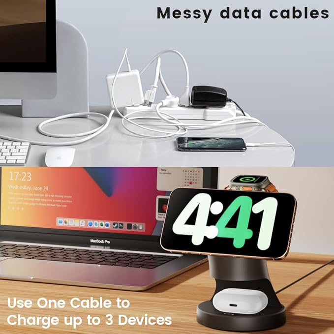 3 in 1 Wireless Charging Station for Apple DevicesMagsafe Charger for IPhone17 16 15 14 13 12 Pro/Max/Plus/Mini Wireless Charger Station for AirPods 2/3/4/Pro iWatch Ultra11/10/9/8/7/SE/6/5/4/3/2