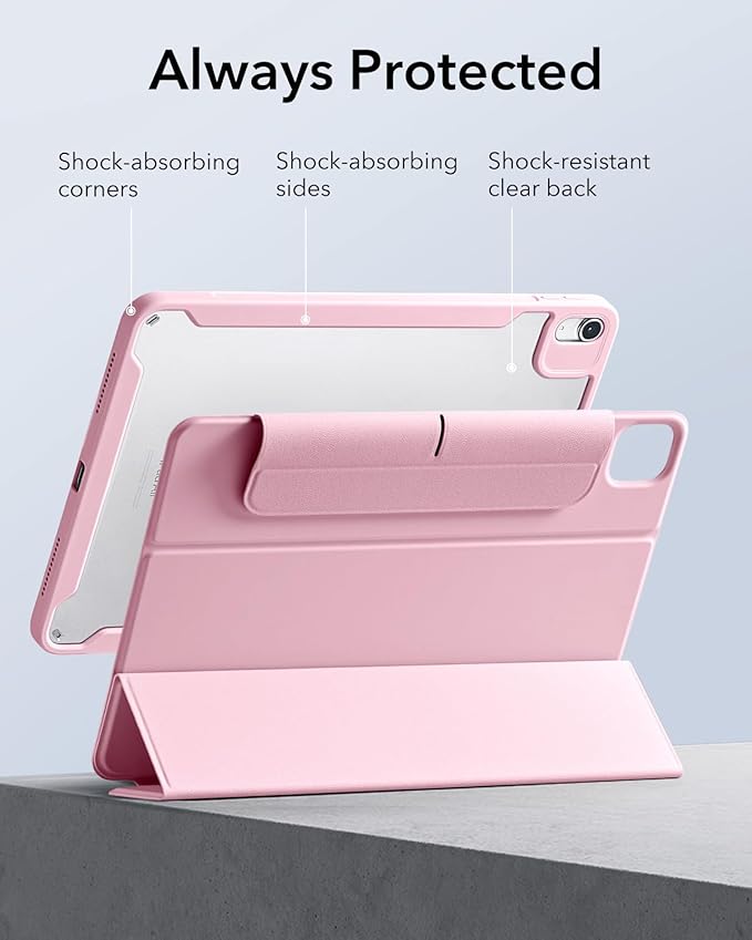 ESR for iPad Air 11 Inch Case M4/M3/M2 (2026/2025/2024) iPad Air 5th/4th Gen Case (2022/2020) 10.9 Inch with Pencil Holder Removable Magnetic Cover Vertical Stand Rebound 360 Series Pink