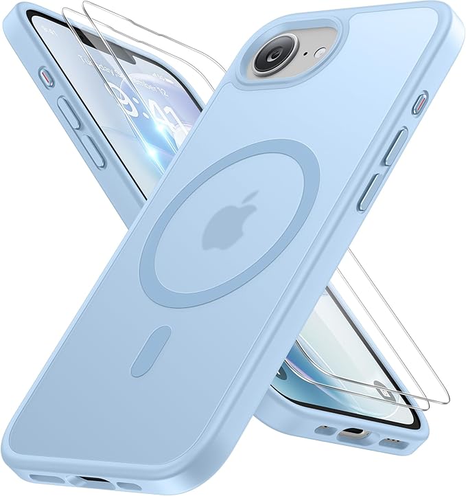 Miracase for iPhone 16e case &amp iPhone 17e Case for MagSafe [with 2×9H+ Screen Protectors] TOP Military-Grade Protection Shockproof with Velvet Touch for iPhone 16e/17e Phone Case 6.1 Light Blue
