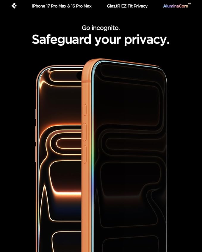 Spigen AluminaCore Tempered Glass Screen Protector [Glas.tR EZ Fit - Privacy] designed for iPhone 17 Pro Max | iPhone 16 Pro Max [2 Pack] 9H+ Hardness Aluminum-Enhanced Durability