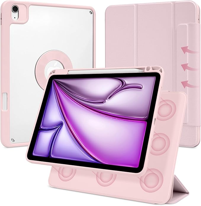 Case for iPad Air 11 Inch M4/M3/M2 2026/2025/2024 iPad Air 10.9 5th/4th Gen. 2022/2020 iPad Pro 11 4th/3rd/2nd 2022/2021/2020 with Pencil Holder Vertical Stand Detachable Magnetic Pink