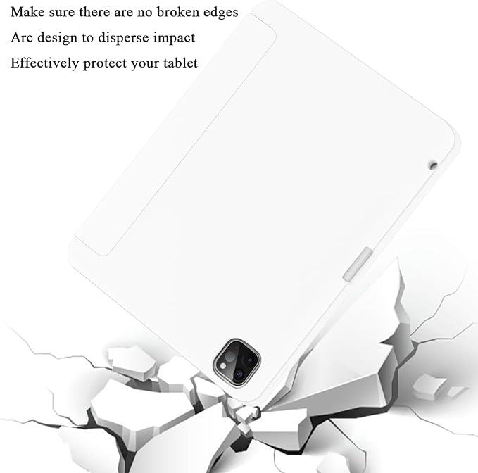 SIWENGDE Cases for iPad Pro 12.9 Case 6th/5th/4th Generation (2022/2021/2020) with Pencil Holder [Apple Pencil Wireless Charging] Soft TPU Smart Tri-fold Stand Protective Cover(White)