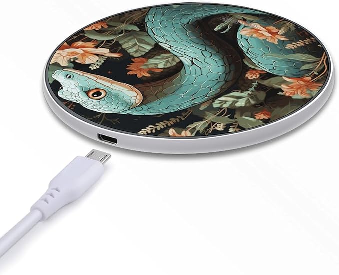 Snake and Flower Wireless Charger Fast Wireless Charging Pad with USB Cable 10W Anti-Slip Magnetic Wireless Charger Portable Slim Charger Puck Travel Charging Station