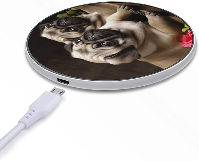 Puppys Pug Wireless Charger Fast Wireless Charging Pad with USB Cable 10W Anti-Slip Magnetic Wireless Charger Portable Slim Charger Puck Travel Charging Station