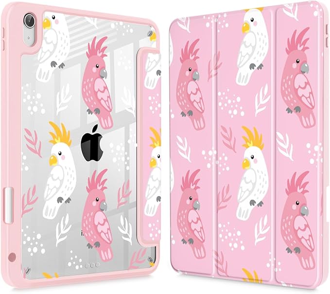 Case for iPad Air 11'' (M4 2026/M3 2025/M2 2024)/ iPad Air 10.9'' Air 5th /4th Gen Shockproof Cover with Clear Back Shell &amp Penceil Holder Auto Wake/Sleep Stand Cover Parrots