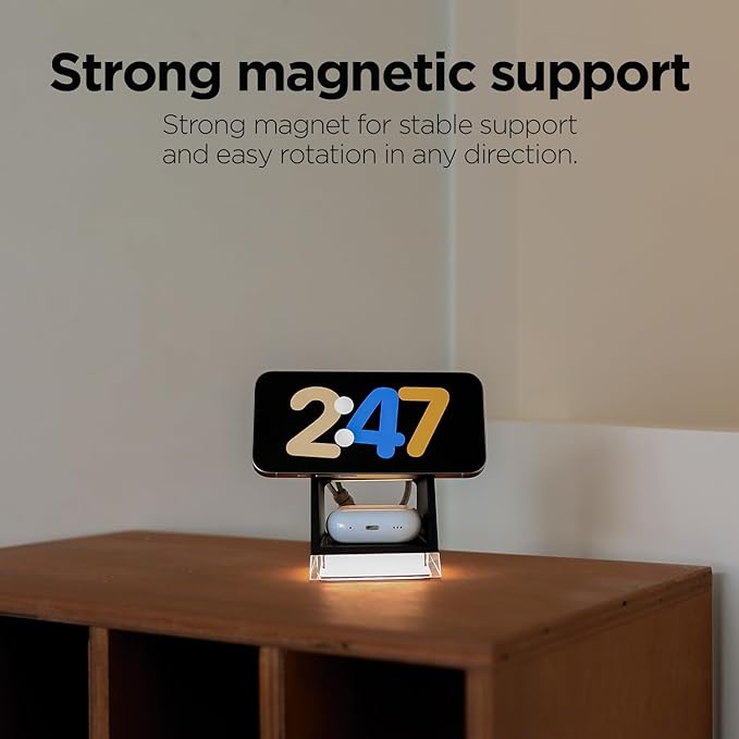 mooas Crystal Lamp 3 in 1 Mag-safe Wireless Charging Stand (Black) 2 Color Nightlight 3 in 1 wireless charger Compatible with iPhone 12/13/14/15 Galaxy S21 S22 S23 S24 Apple watch Galaxy watch