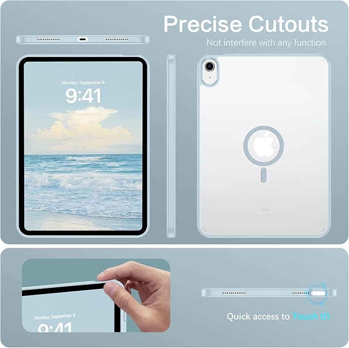YINLAI Case for iPad (A16) 11th Generation 11 Inch 2025 iPad 10th Generation 10.9 Inch 2022 Magnetic [Compatible with Magsafe] Slim Translucent Matte Men Shockproof Protective Back Cover Cyan Blue