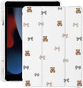 Cute Kawaii Bow Bear for iPad Air 13 Inch Case M3 2025/M2 2024 with Pencil Holder Auto Sleep/Wake White Leather Soft TPU Back Cover