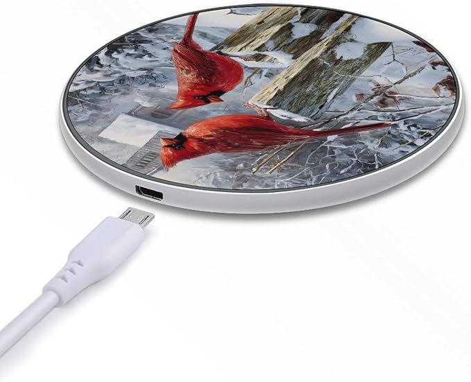 Cardinal Perched On Fence Winter Snowy Phone Charger Magnetic Charging Pad Anti-Slip with USB Cable