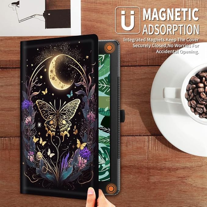 FUYOCWE for Amazon Fire HD 10 Tablet Case (13th Generation2023 Release10.1)Slim Folding Folio Stand Flip Cover w/Auto Sleep Wake for Kindle Fire HD 10 13th Gen-Butterfly Flowers &amp Gold Moon