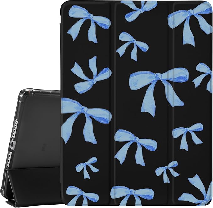JOYLAND Dark Blue Bow Pad Case Black Case for iPad 5th/6th Generationwith Pencil Holder-Auto Wake/SleepAnti-Scratch Shockproof Premium Folio Stand Case for iPad 9.7 inch