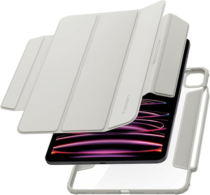 Spigen for iPad Pro 11 inch Case M2 4th Generation (2022) / 3rd (2021) / 2nd (2020) / 1st (2018) with Detachable Magnetic Cover Air Skin Pro Clear Transparent Back and Pencil Holder Gray