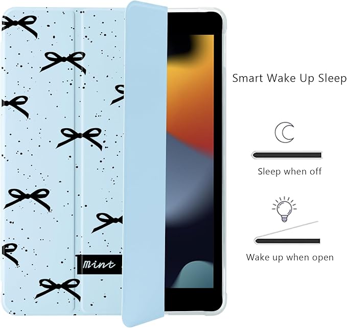 Cute Kawaii Black Bow for iPad Pro 11 Inch Case (M5/M4) 2025/2024 with Pencil Holder Auto Sleep/Wake Blue Leather Soft TPU Back Cover