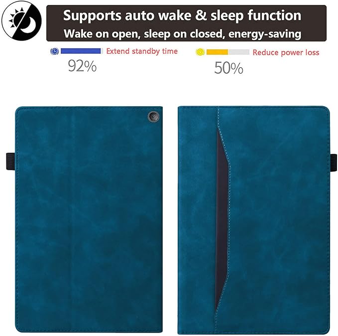 for Amazon Kindle Fire HD 10 &amp Fire HD 10 Plus Tablet Case 13th/11th Generation 10.1 (2023/2021) Folio Stand Embossed PU Leather Wallet Cover with Pencil Holder/Document Card Pockets Blue