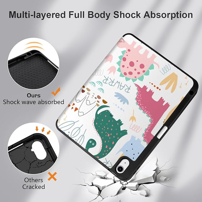 MEEgoodo for M4/M3/M2 iPad Air 11 inch Case 2026 2025 2024Case for iPad Air 5th Generation/iPad Air 4th Gen 10.9 inch 2022 2020 Tablet Cover with Soft TPU Back Shell Cute Dinosaurs