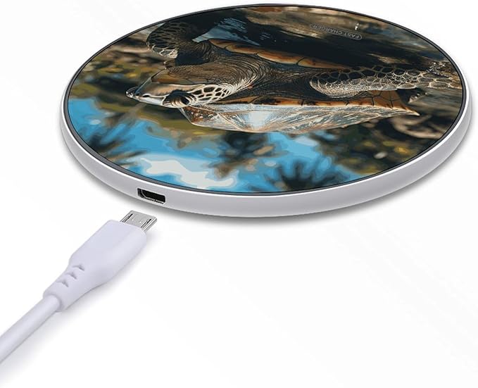 Big Turtle and Palm Trees Wireless Charger Fast Wireless Charging Pad with USB Cable 10W Anti-Slip Magnetic Wireless Charger Portable Slim Charger Puck Travel Charging Station
