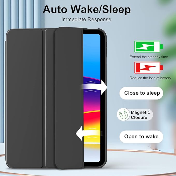KENKE for iPad A16 11th Generation Case (11 Inch 2025 Release) iPad 10th Generation Case 10.9 Inch 2022 Without Pencil Holder Slim Trifold Stand Protective Cover with Soft TPU Back Black