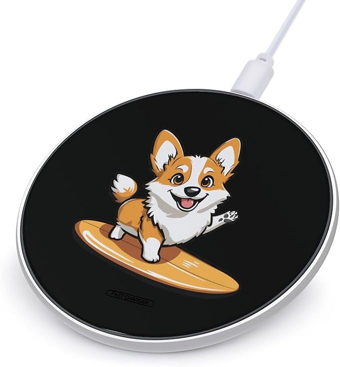 Corgi Surfing Wireless Charger Anti-Slip Wireless Charging Pad Slim Charger Mat for Men Women