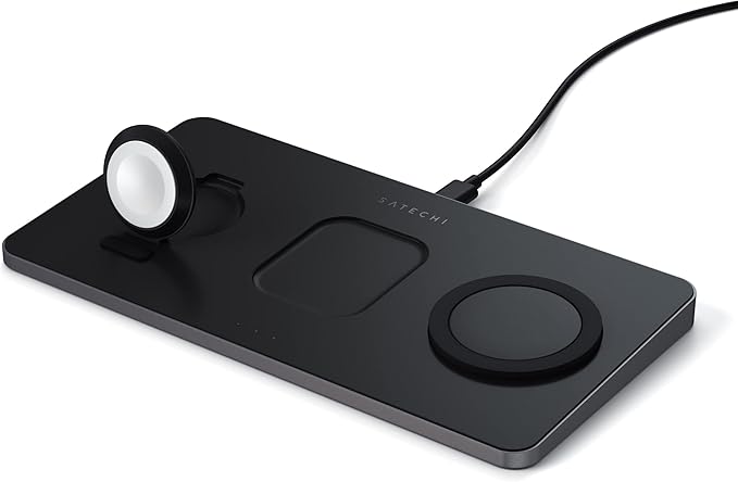 Satechi Trio Wireless Charger with Magnetic Pad Qi Certified Compatible with iPhone 16 Pro Max/16 Pro/16/16 Plus AirPods Pro/Gen 3 Apple Watch Ultra &amp Series (CT-X3TWCPM)