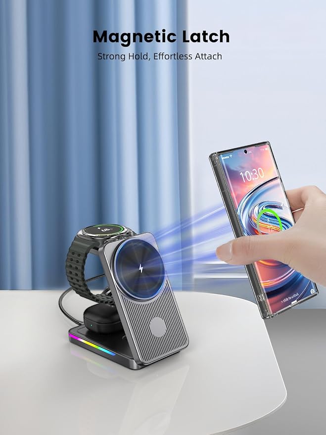 Wireless Charger for Samsung 3 in 1 Charging Station for Samsung - Magnetic Android Charging Station for Galaxy S26 Ultra/Z Fold/Flip &amp Buds4 Pro - Nightstand Organizer &amp Bedside Charger for