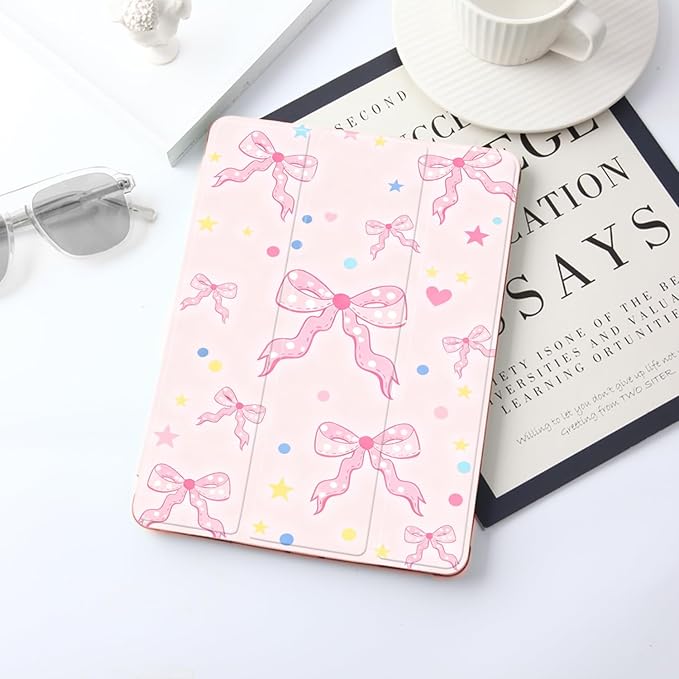 JOYLAND Pink Bow Case for iPad 10th Generation 10.9 inch/iPad (A16) 11th Generation 11 Inch 2025 with Pencil Holder-Trifold Stand Protective Cover with Soft TPU BackPink