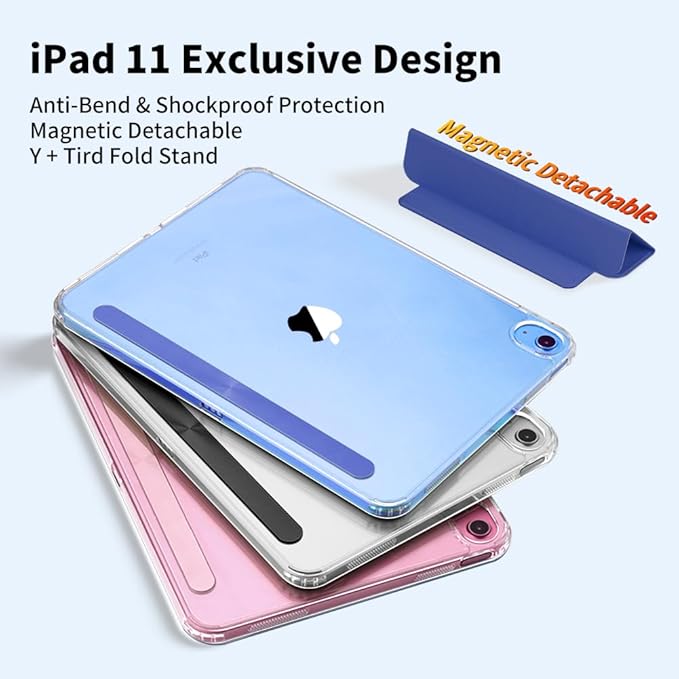 for iPad (A16) 11th/10th Generation Case(2025/2022) - Magnetic Detachable Portrait/Landscape Stand Cover with Hard Shell Back5 Standing AnglesAuto Wake/Sleep Slim &amp LightBlue